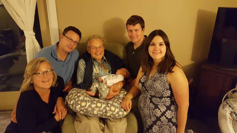 "My parents, my grandfather with the baby, me, and my sister"