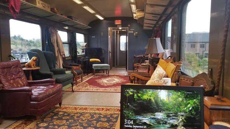 Inside the traincar outside Kings Cross